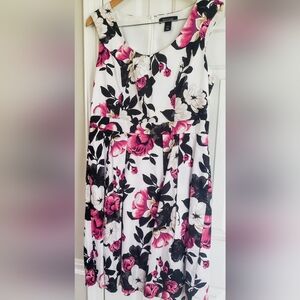 White House Black Market Pink and Black Floral Midi Dress